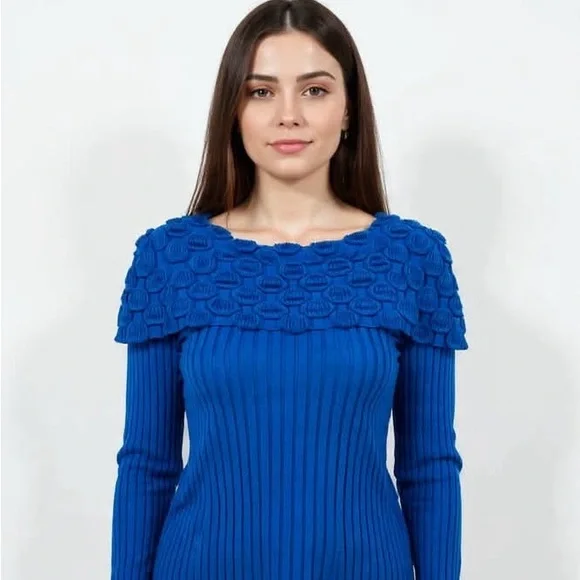 New Directions Vibrant Blue Off-Shoulder Sweater - Picture 9 of 9